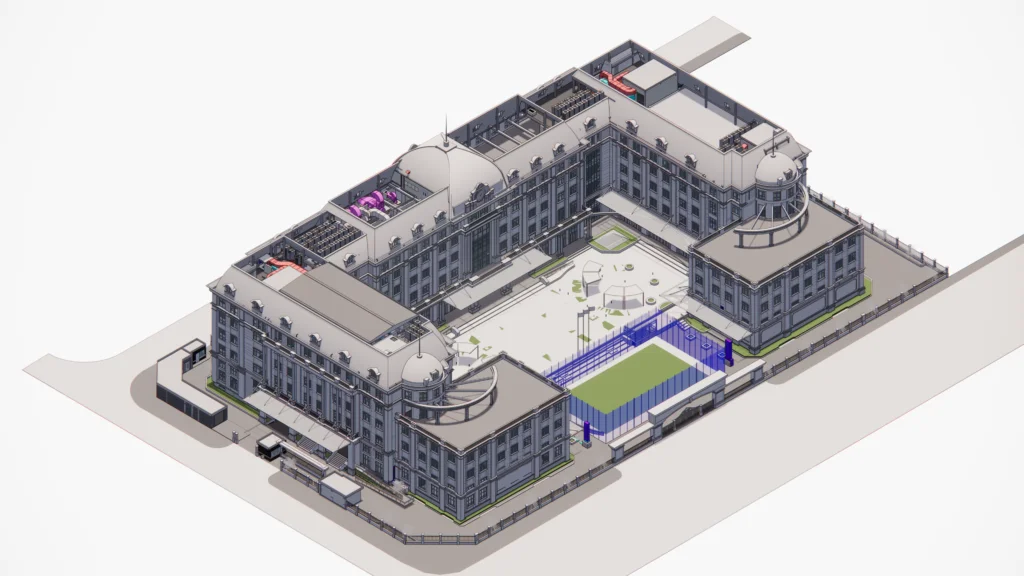School — MEP ductwork and pipework Enscape render